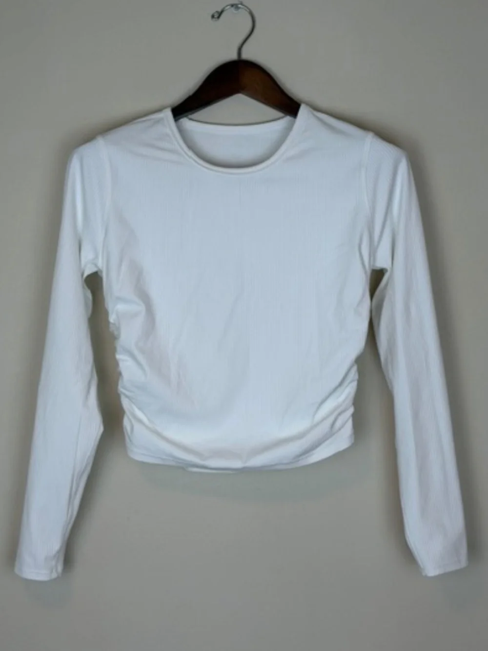 Lululemon All It Takes White Ribbed Cropped Ruched Long Sleeve Nulu Top Women's